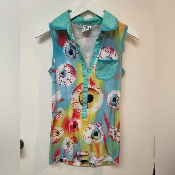 Drop Dead Eyeball Print Sleeveless Button-Up Tunic - Picture 4 of 6